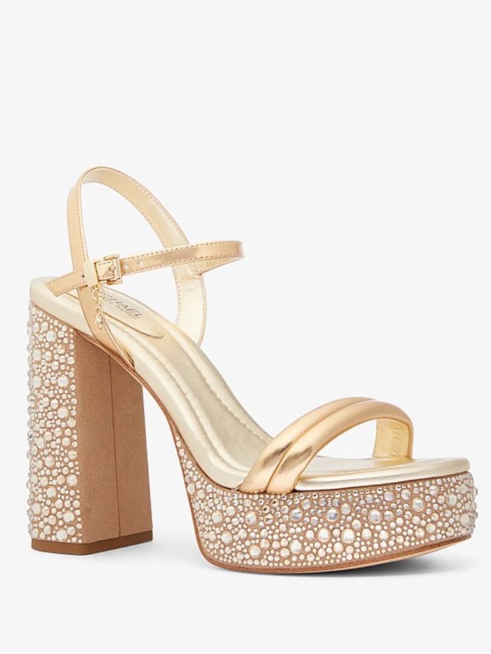 Michael Kors Women's Laci Leather Ankle-Strap Platform Sandals Gold Size 9.5 - Picture 2 of 3